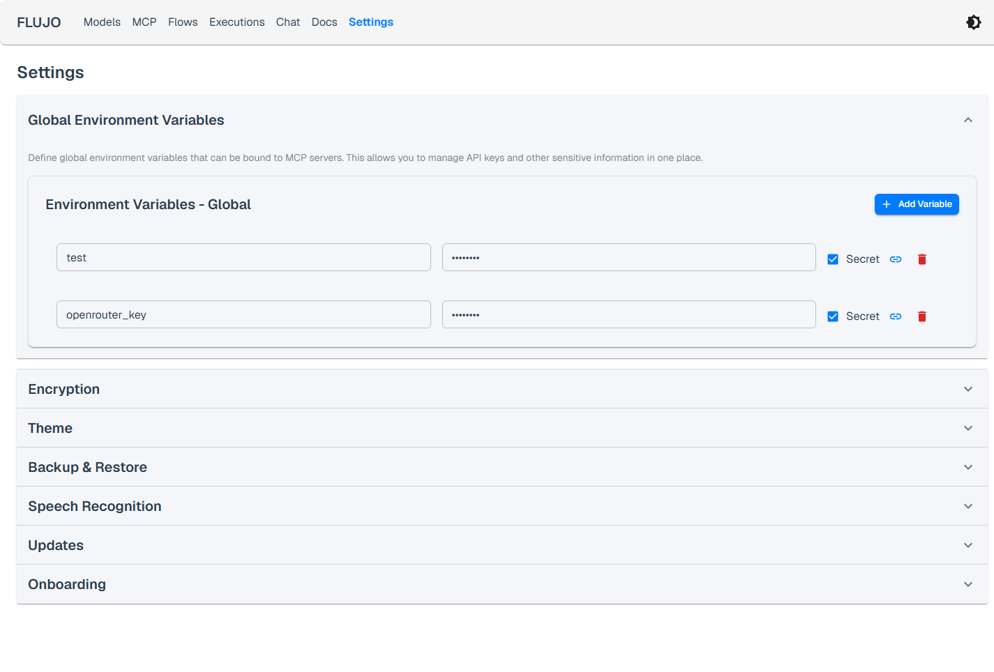 Settings and env vars